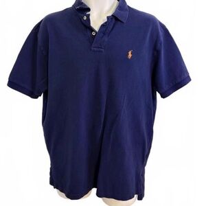 Polo by Ralph Lauren Navy Blue Polo with Orange Pony. Size Large